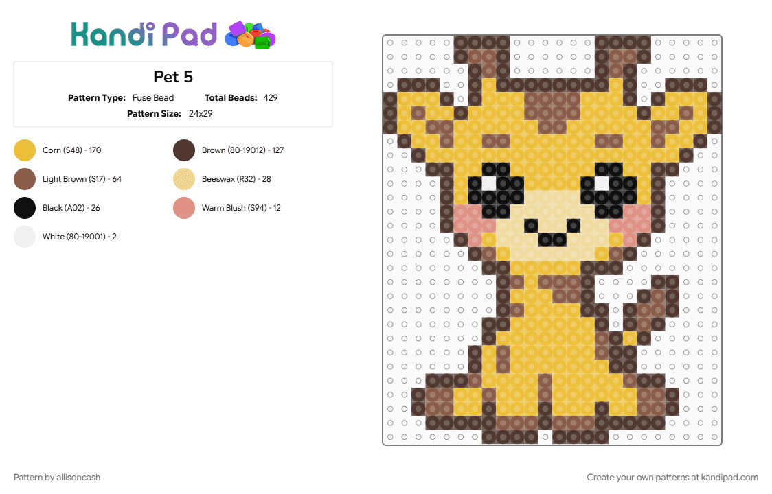 Pet 5 - Fuse Bead Pattern by allisoncash on Kandi Pad - brown, yellow