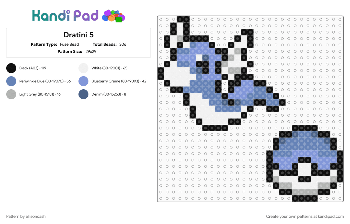 Dratini 5 - Fuse Bead Pattern by allisoncash on Kandi Pad - blue, light blue
