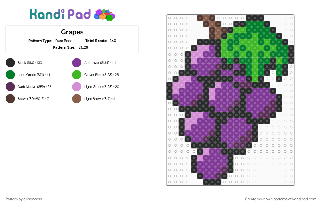 Grapes - Fuse Bead Pattern by allisoncash on Kandi Pad - green, pink