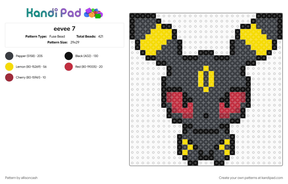 eevee 7 - Fuse Bead Pattern by allisoncash on Kandi Pad - black, red, yellow