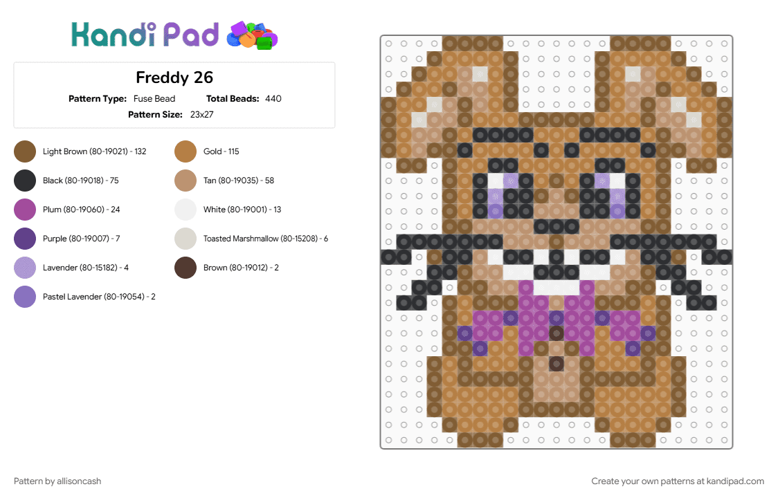 Freddy 26 - Fuse Bead Pattern by allisoncash on Kandi Pad - 