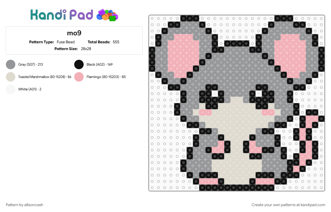 mo9 - Fuse Bead Pattern by allisoncash on Kandi Pad - beige, gray, mouse