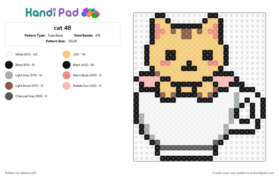 cat 48 - Fuse Bead Pattern by allisoncash on Kandi Pad - white, yellow
