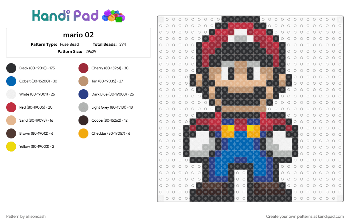 mario 02 - Fuse Bead Pattern by allisoncash on Kandi Pad - beige, black, blue, red