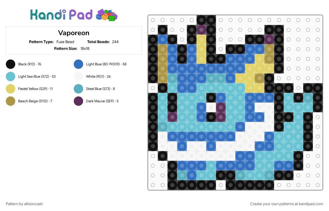 Vaporeon - Fuse Bead Pattern by allisoncash on Kandi Pad - blue, light blue
