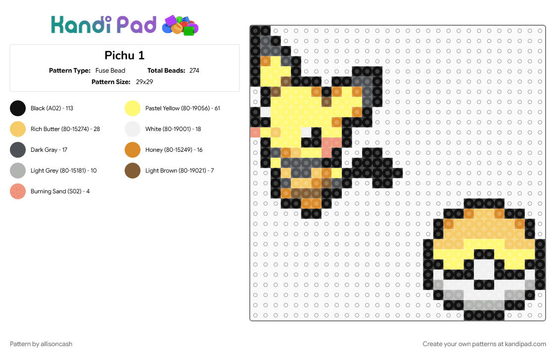 Pichu 1 - Fuse Bead Pattern by allisoncash on Kandi Pad - yellow