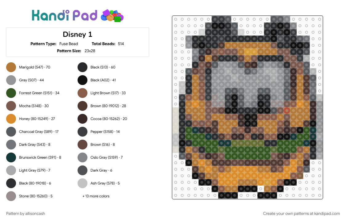 Disney 1 - Fuse Bead Pattern by allisoncash on Kandi Pad - brown, gray, tan