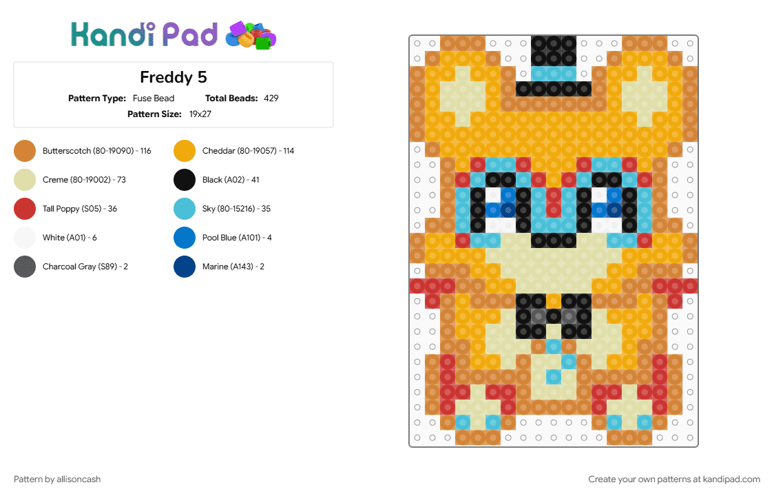 Freddy 5 - Fuse Bead Pattern by allisoncash on Kandi Pad - orange, yellow