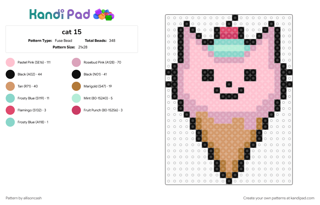 cat 15 - Fuse Bead Pattern by allisoncash on Kandi Pad - cat, ice cream, pink
