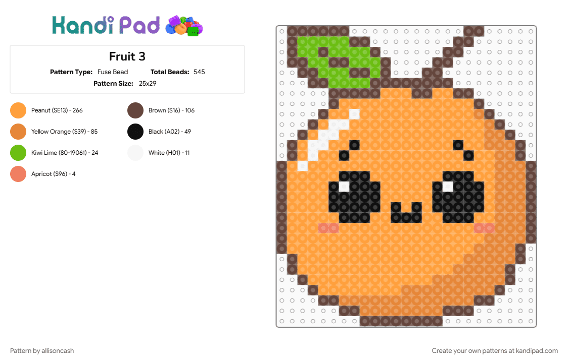 Fruit 3 - Fuse Bead Pattern by allisoncash on Kandi Pad - orange