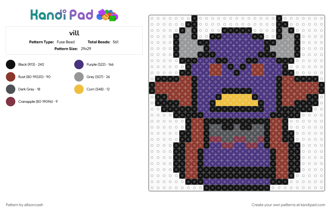 vill - Fuse Bead Pattern by allisoncash on Kandi Pad - purple, red