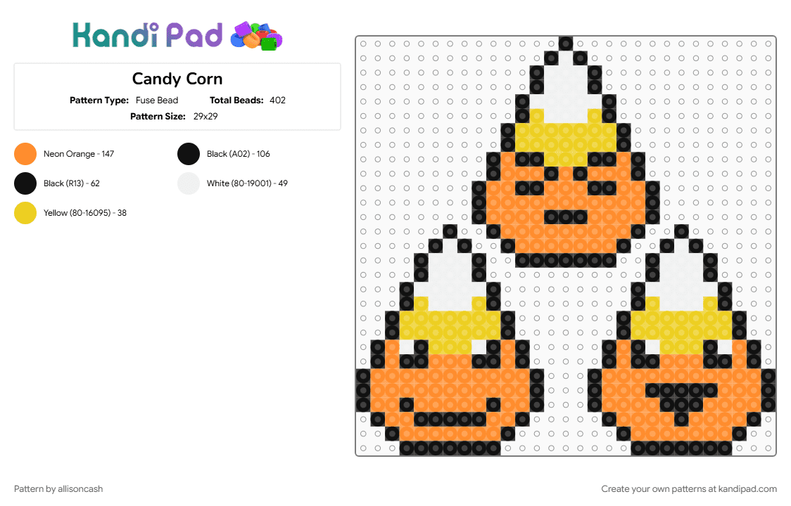 Candy Corn - Fuse Bead Pattern by allisoncash on Kandi Pad - orange, yellow