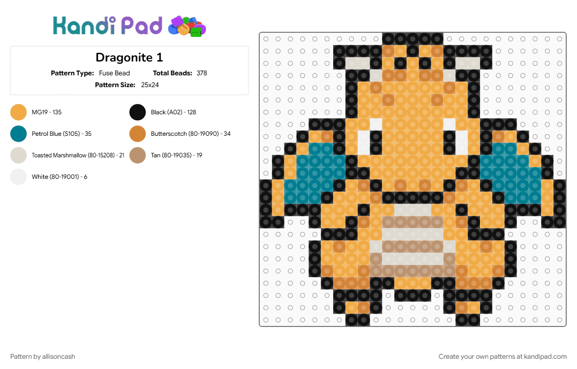 Dragonite 1 - Fuse Bead Pattern by allisoncash on Kandi Pad - orange
