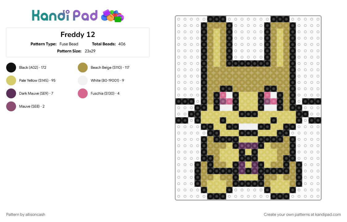 Freddy 12 - Fuse Bead Pattern by allisoncash on Kandi Pad - gold, yellow