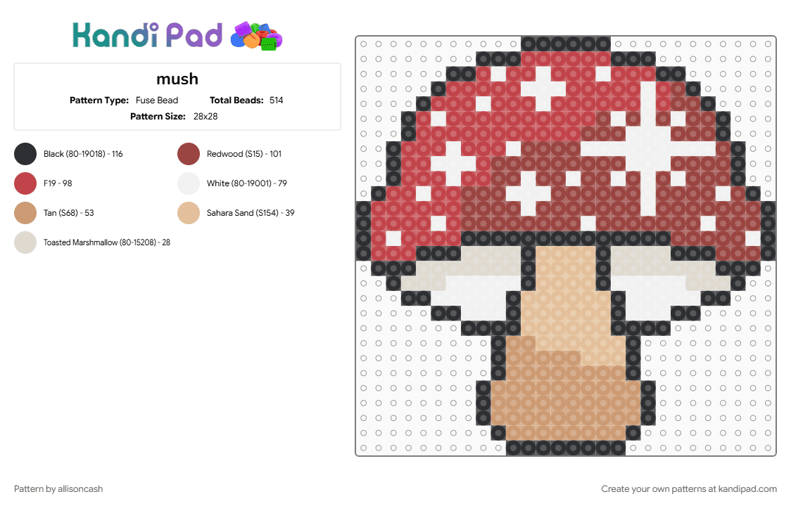 mush - Fuse Bead Pattern by allisoncash on Kandi Pad - beige, red