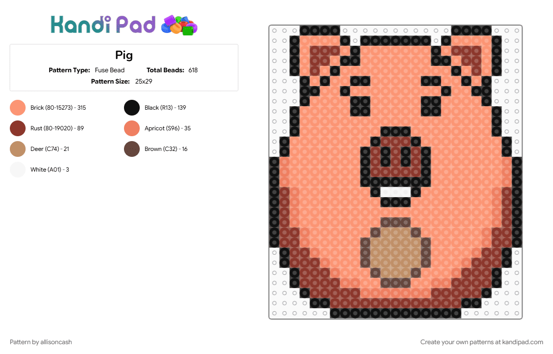 Pig - Fuse Bead Pattern by allisoncash on Kandi Pad - orange