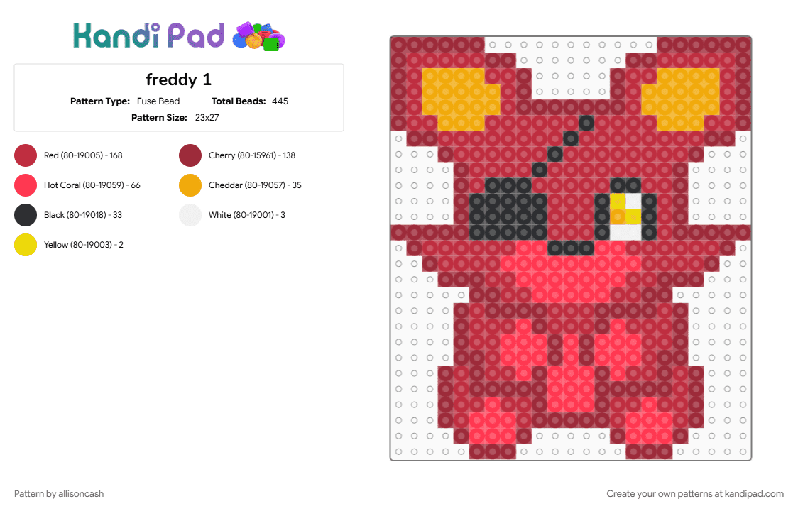 freddy 1 - Fuse Bead Pattern by allisoncash on Kandi Pad - red