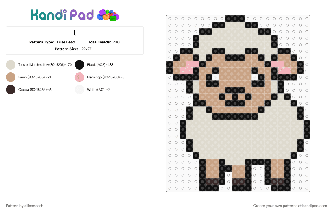 l - Fuse Bead Pattern by allisoncash on Kandi Pad - animal, beige, lamb, sheep