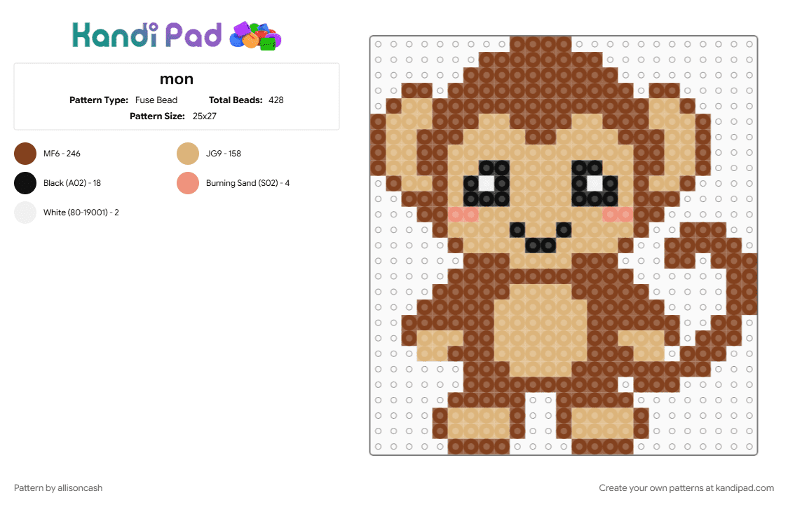 mon - Fuse Bead Pattern by allisoncash on Kandi Pad - beige, brown