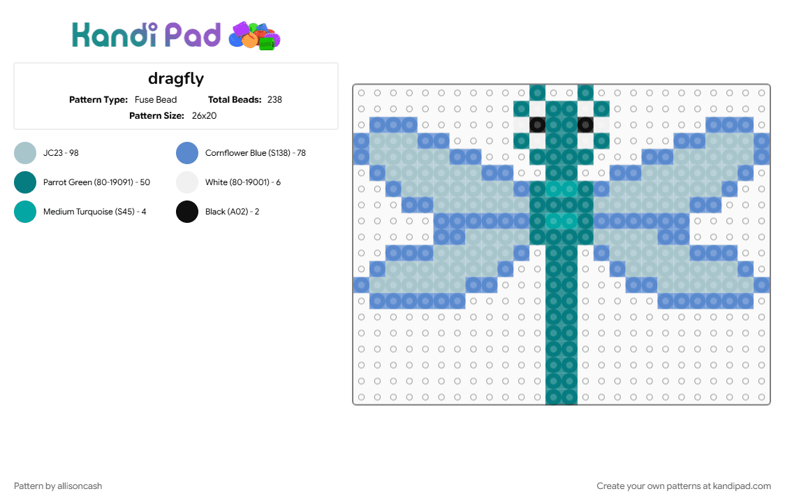 dragfly - Fuse Bead Pattern by allisoncash on Kandi Pad - blue, light blue