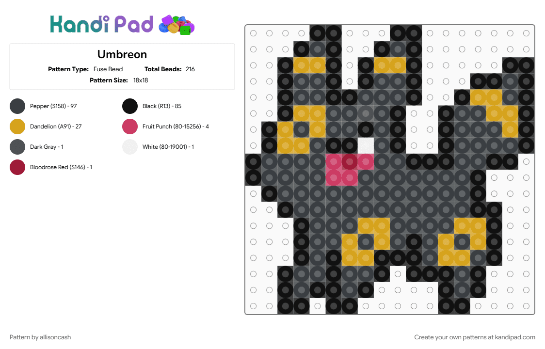 Umbreon - Fuse Bead Pattern by allisoncash on Kandi Pad - black, orange