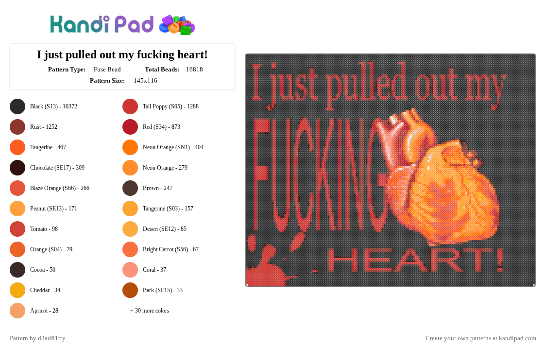 I just pulled out my fucking heart! - Fuse Bead Pattern by d3adfl1tty on Kandi Pad - 
