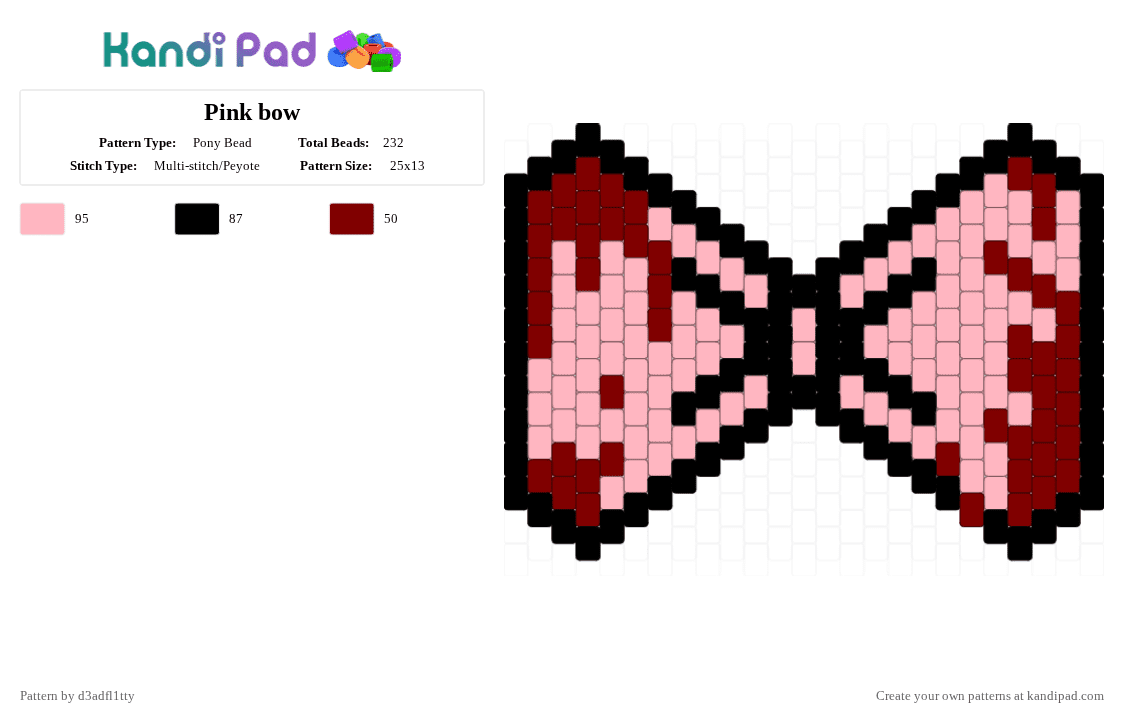 Pink bow - Pony Bead Pattern by d3adfl1tty on Kandi Pad - brown, pink