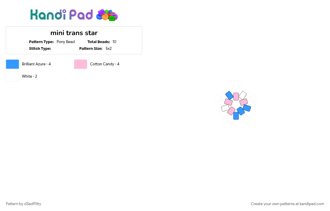 mini trans star - Pony Bead Pattern by d3adfl1tty on Kandi Pad - light blue, pink