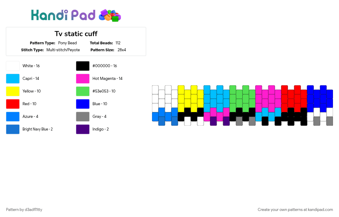 Tv static cuff - Pony Bead Pattern by d3adfl1tty on Kandi Pad - colorful, light blue, purple, red