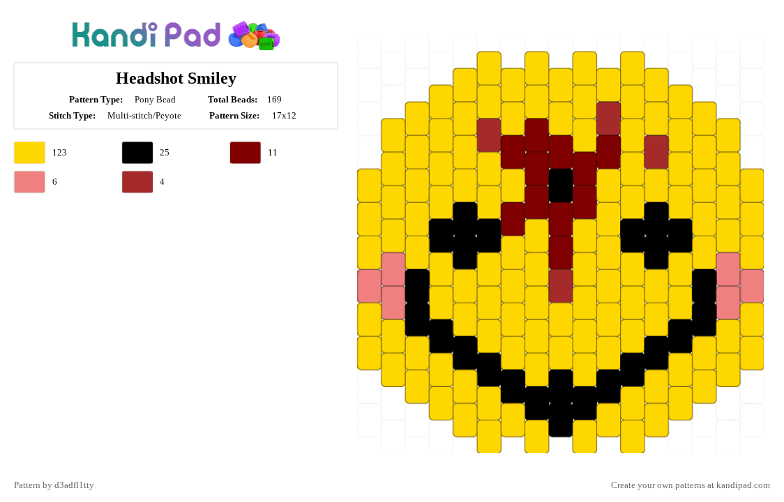 Headshot Smiley - Pony Bead Pattern by d3adfl1tty on Kandi Pad - yellow