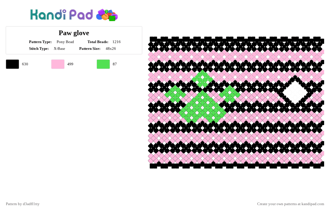 Paw glove - Pony Bead Pattern by d3adfl1tty on Kandi Pad - pink
