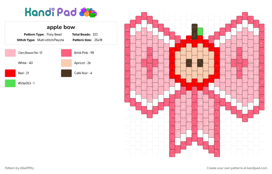 apple bow - Pony Bead Pattern by d3adfl1tty on Kandi Pad - pink, red