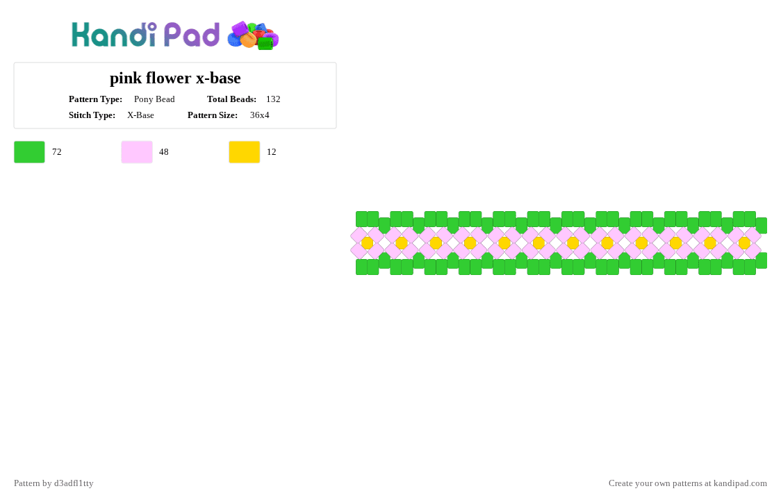 pink flower x-base - Pony Bead Pattern by d3adfl1tty on Kandi Pad - green, pink
