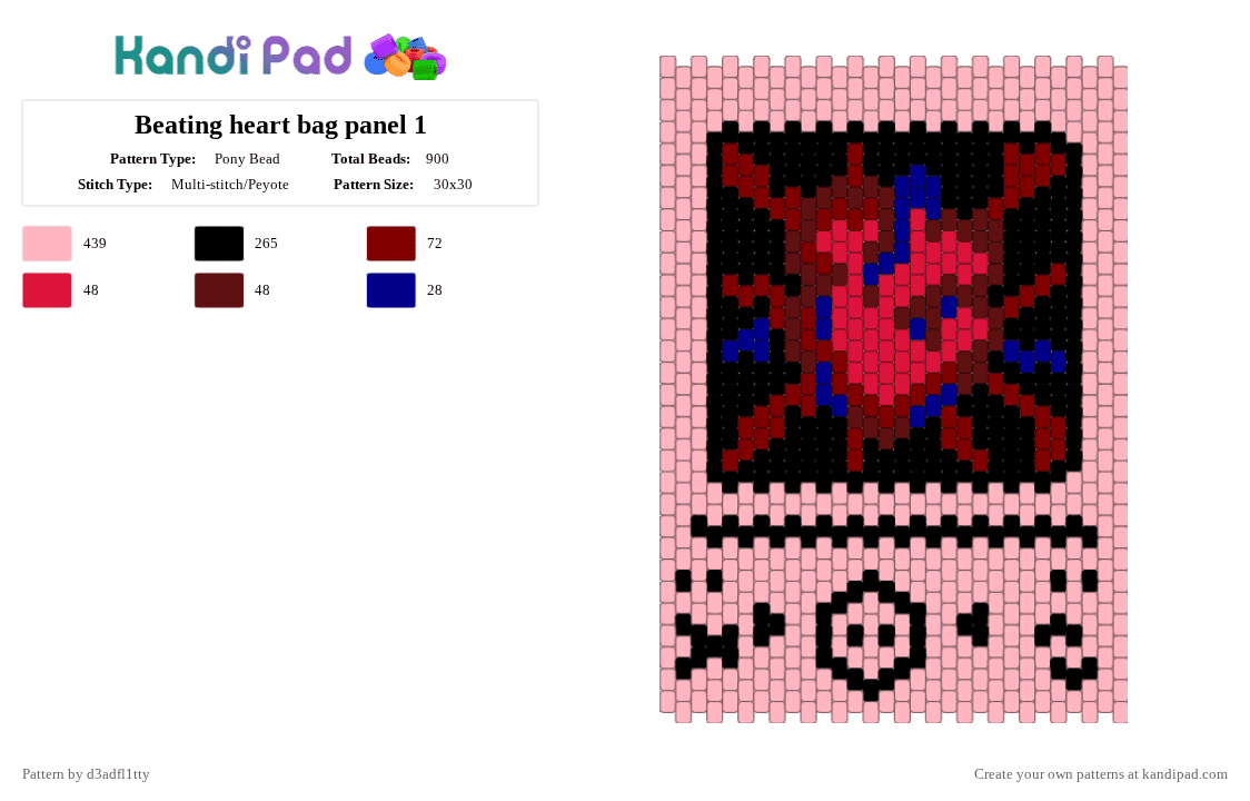 Beating heart bag panel front - Pony Bead Pattern by d3adfl1tty on Kandi Pad - pink