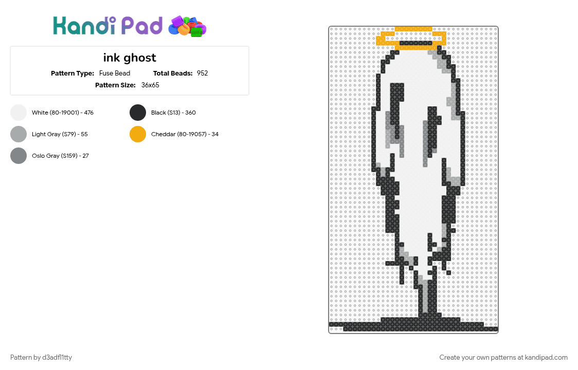 ink ghost - Fuse Bead Pattern by d3adfl1tty on Kandi Pad - cotdghosts, gray, orange, white