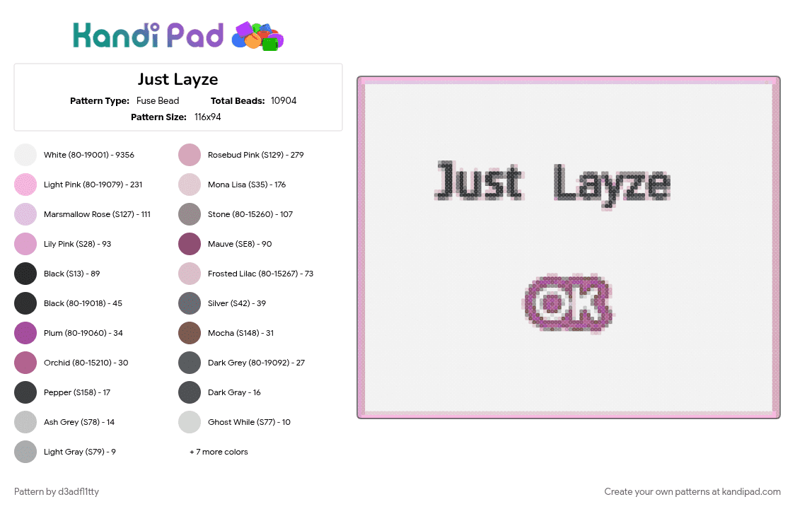Just Layze - Fuse Bead Pattern by d3adfl1tty on Kandi Pad - 