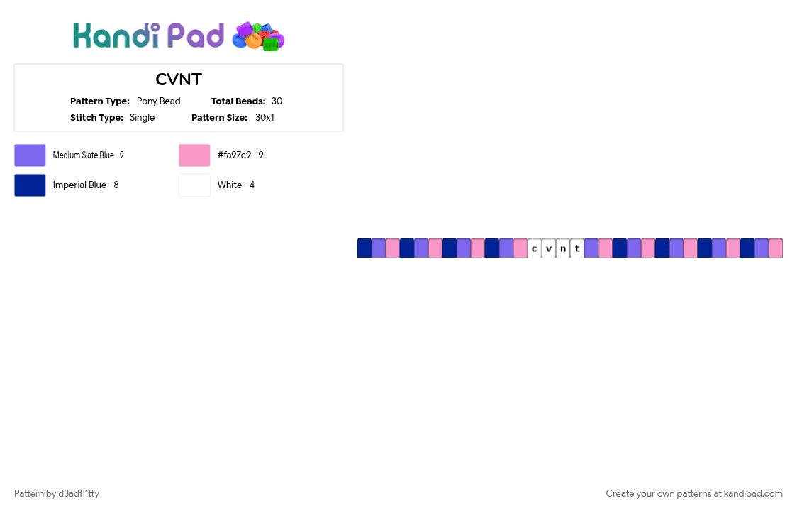 CVNT - Pony Bead Pattern by d3adfl1tty on Kandi Pad - blue, pink