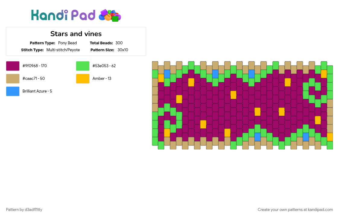 Stars and vines - Pony Bead Pattern by d3adfl1tty on Kandi Pad - green, pink
