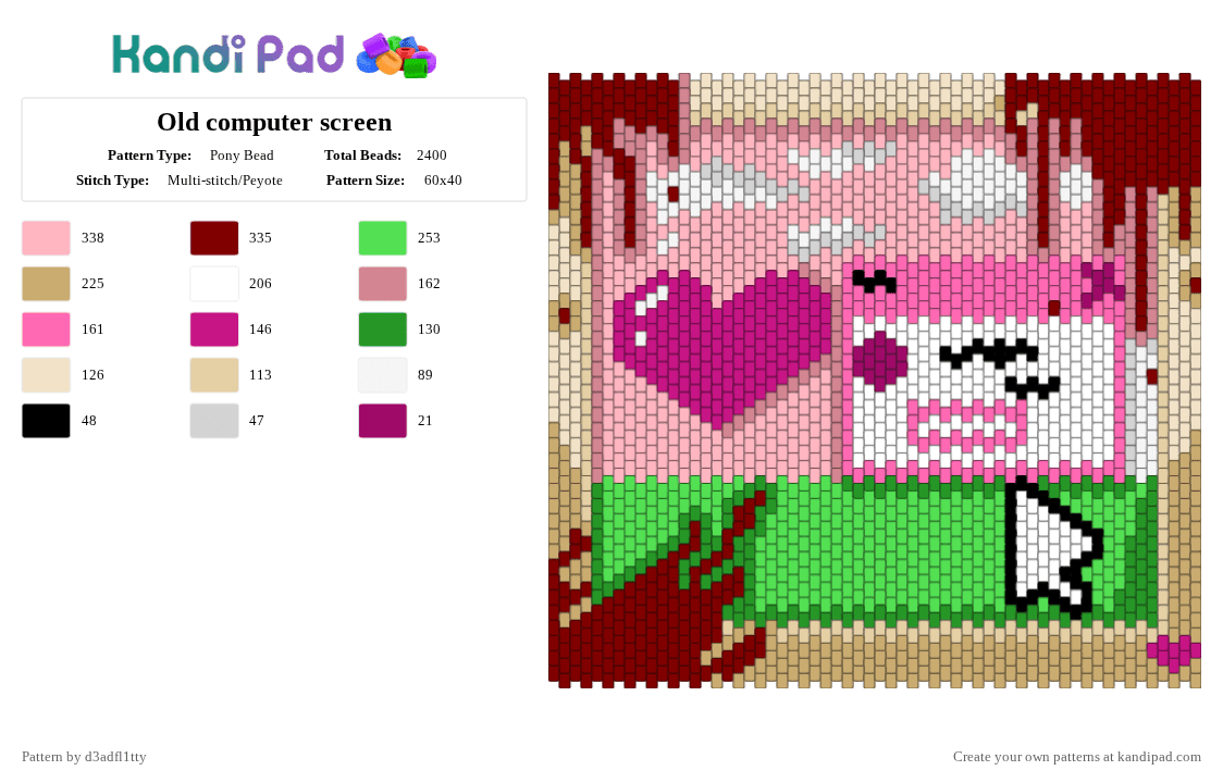 Old computer screen - Pony Bead Pattern by d3adfl1tty on Kandi Pad - pink