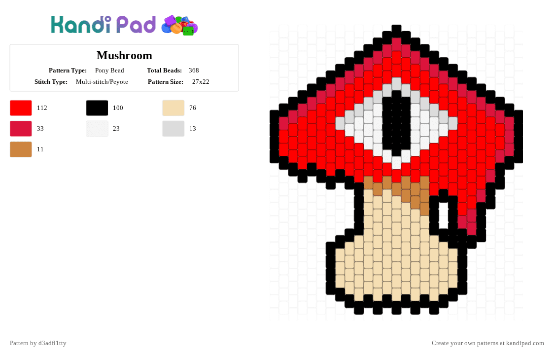 Mushroom - Pony Bead Pattern by d3adfl1tty on Kandi Pad - beige, red