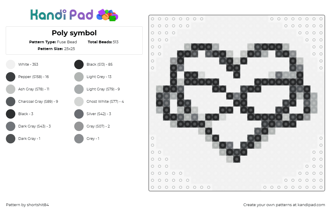 Poly symbol - Fuse Bead Pattern by shortshit84 on Kandi Pad - polyamorous,infinity,heart,symbol,love,support,outline,black,white