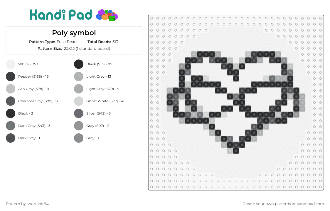 Poly symbol - Fuse Bead Pattern by shortshit84 on Kandi Pad - polyamorous,infinity,heart,symbol,love,support,outline,black,white