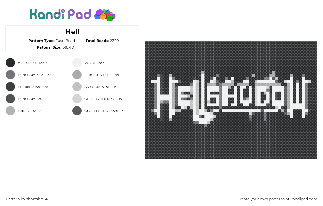 Hell - Fuse Bead Pattern by shortshit84 on Kandi Pad - hellshadow,text,white,black