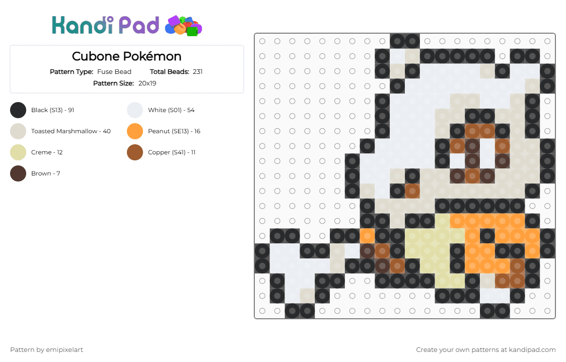 #0104 Cubone Pokémon - Fuse Bead Pattern by emipixelart on Kandi Pad - beige,orange