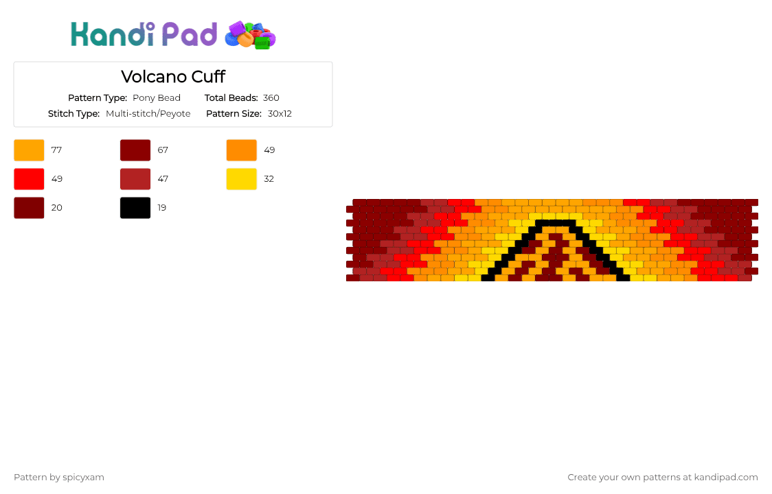 Volcano Cuff - Pony Bead Pattern by spicyxam on Kandi Pad - orange,red,cotdvolcanoes
