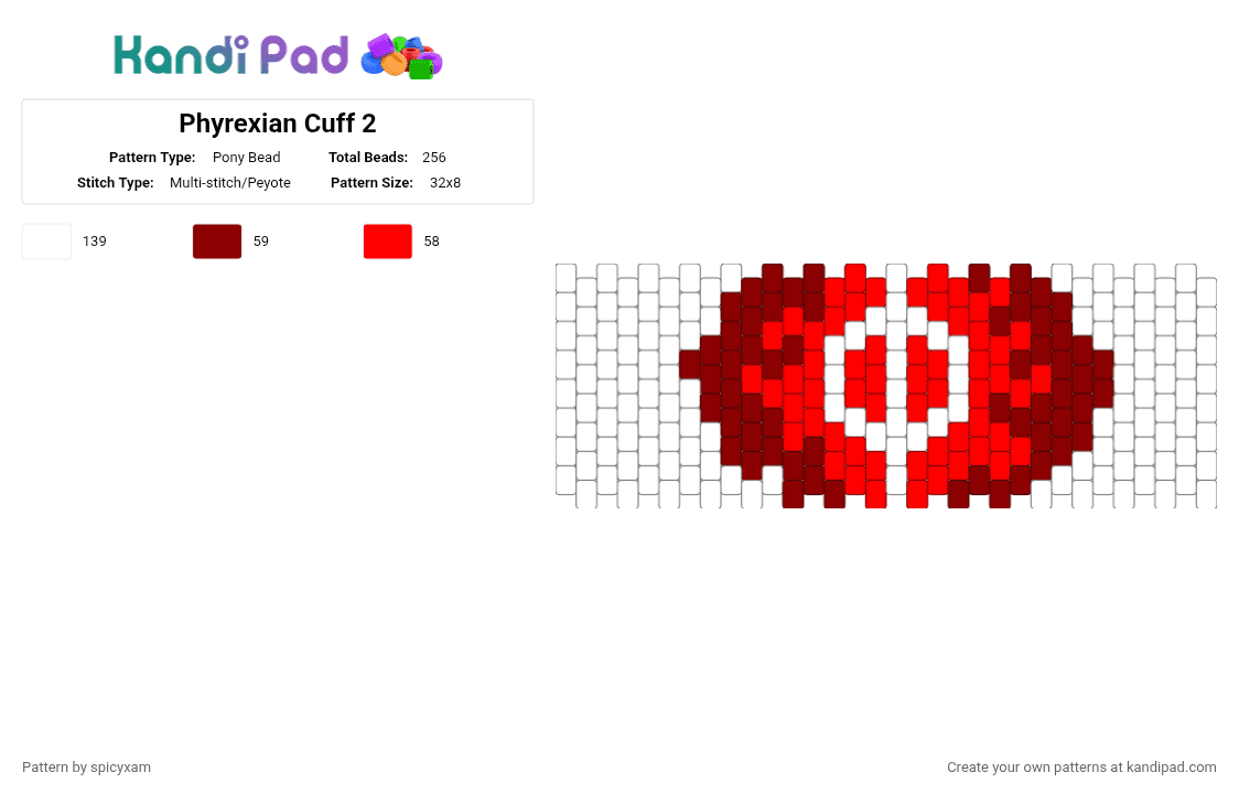 Phyrexian Cuff 2 - Pony Bead Pattern by spicyxam on Kandi Pad - gaming, logo, monster, mtg, phyrexia, red, white