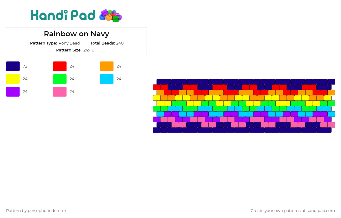 Rainbow on Navy - Pony Bead Pattern by deleted_user_821642 on Kandi Pad - rainbow,colorful,cuff,joy,vibrant,spectrum,cheerful,celebration,accessory,navy
