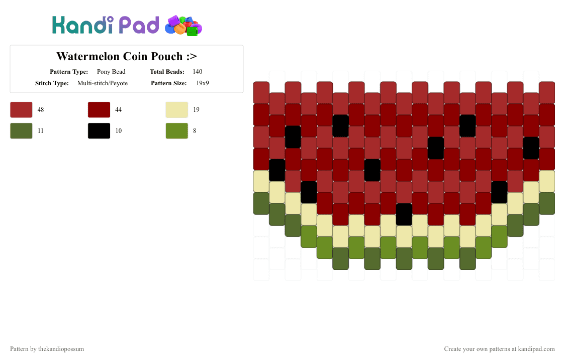 Watermelon Coin Pouch :> - Pony Bead Pattern by thekandiopossum on Kandi Pad - coin pouch, kandi, red, watermelon