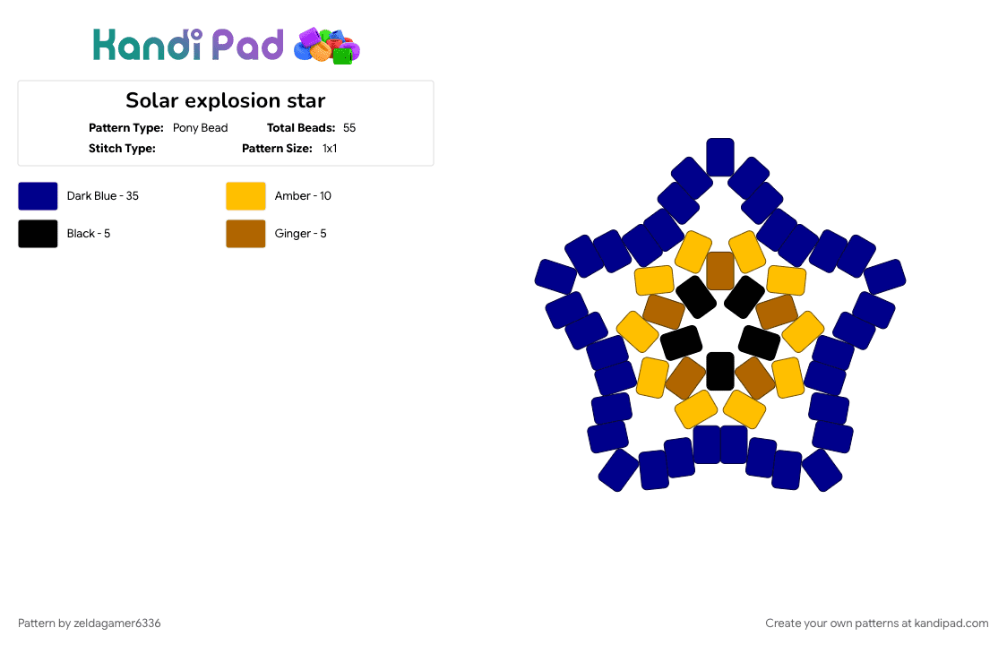 Solar explosion star - Pony Bead Pattern by deleted_user_58679 on Kandi Pad - purple, solar, star