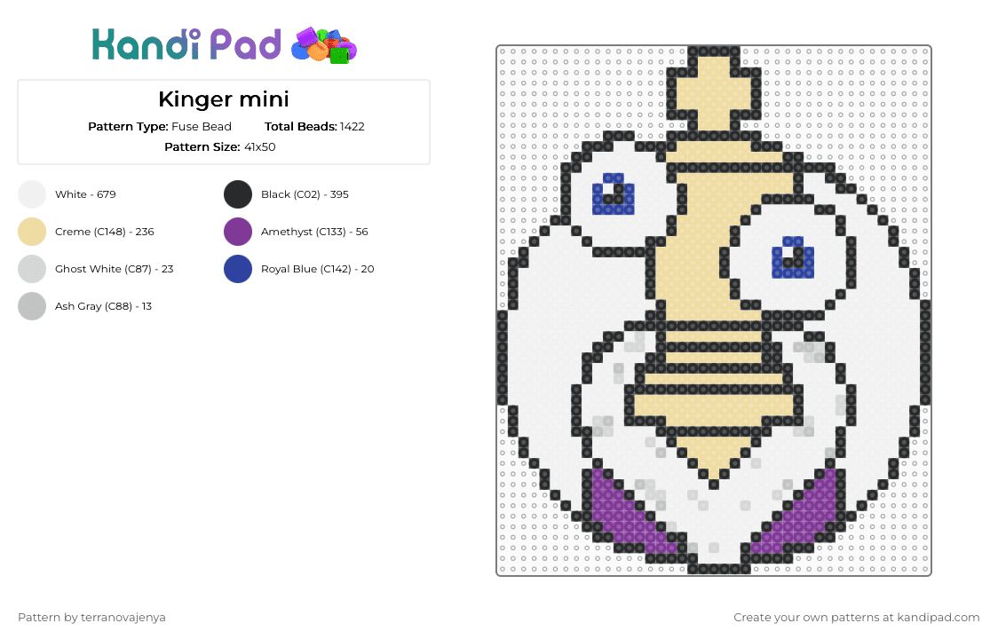 Kinger mini - Fuse Bead Pattern by terranovajenya on Kandi Pad - white,beige